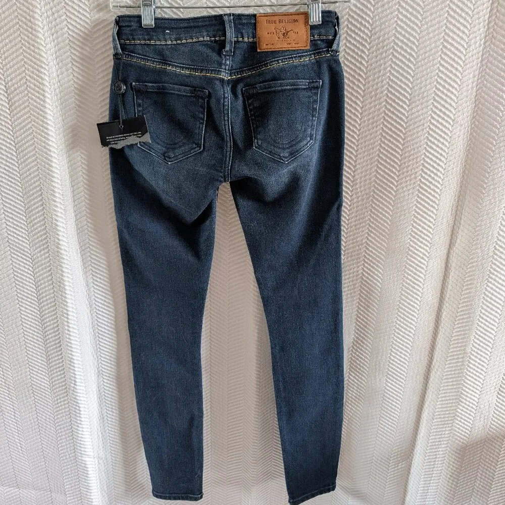 True Religion Halle Mid Rise Super Skinny Jeans Dark Blue Wash Size 24 Y2K Denim - Picture 3 of 12